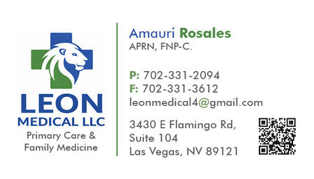 Leon Medical LLC – Business Card. Leon Medical LLC business card with contact information.